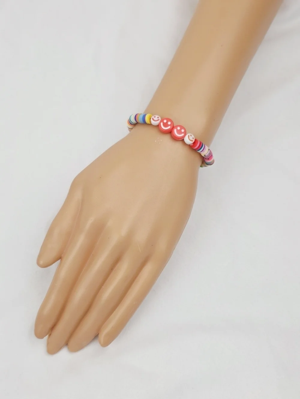 Handmade Clay Bead Multi Color Smiley Face Bracelet